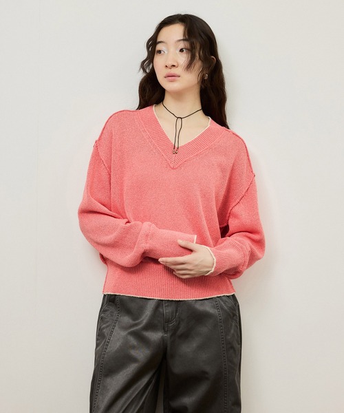 ADAM ET ROPE'（アダムエロペ）の「ペーパーヤーンプルオーバー（ニット/セーター・レディース・オフホワイト/ブラック/ピンク・FREE）」の3枚目の写真