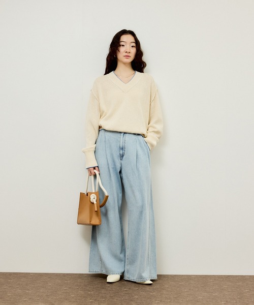 ADAM ET ROPE'（アダムエロペ）の「ペーパーヤーンプルオーバー（ニット/セーター・レディース・オフホワイト/ブラック/ピンク・FREE）」の6枚目の写真