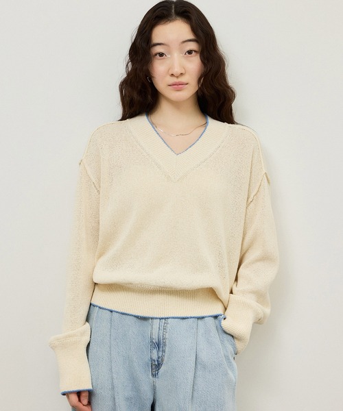 ADAM ET ROPE'（アダムエロペ）の「ペーパーヤーンプルオーバー（ニット/セーター・レディース・オフホワイト/ブラック/ピンク・FREE）」の8枚目の写真