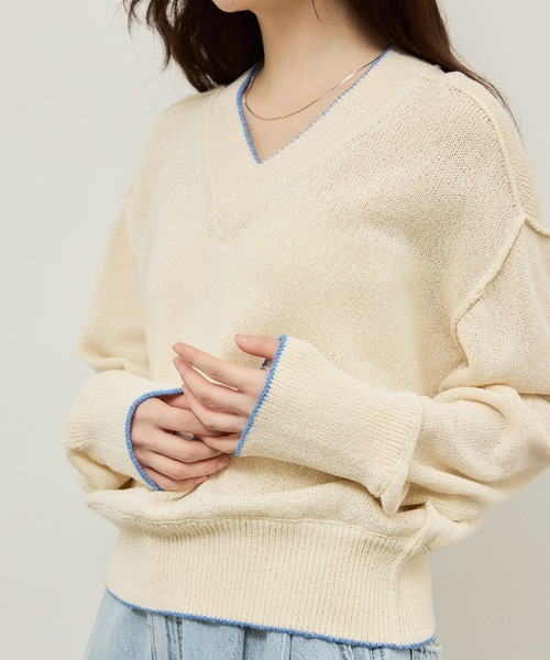 ADAM ET ROPE'（アダムエロペ）の「ペーパーヤーンプルオーバー（ニット/セーター・レディース・オフホワイト/ブラック/ピンク・FREE）」の9枚目の写真