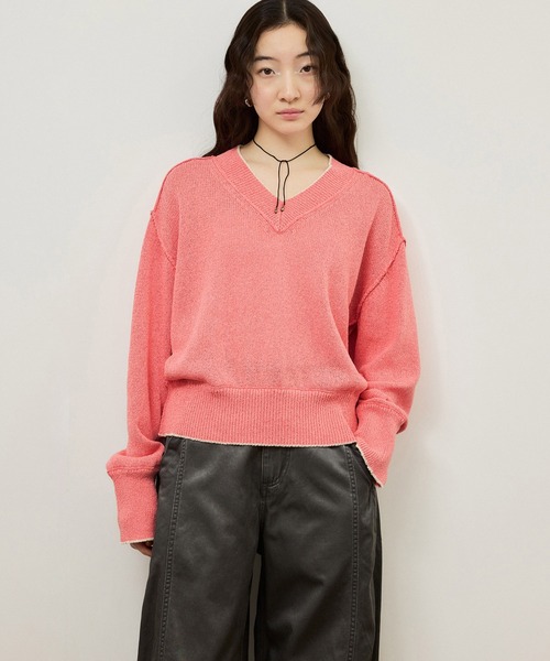 ADAM ET ROPE'（アダムエロペ）の「ペーパーヤーンプルオーバー（ニット/セーター・レディース・オフホワイト/ブラック/ピンク・FREE）」の11枚目の写真