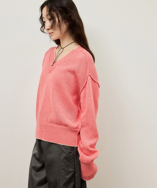 ADAM ET ROPE'（アダムエロペ）の「ペーパーヤーンプルオーバー（ニット/セーター・レディース・オフホワイト/ブラック/ピンク・FREE）」の12枚目の写真