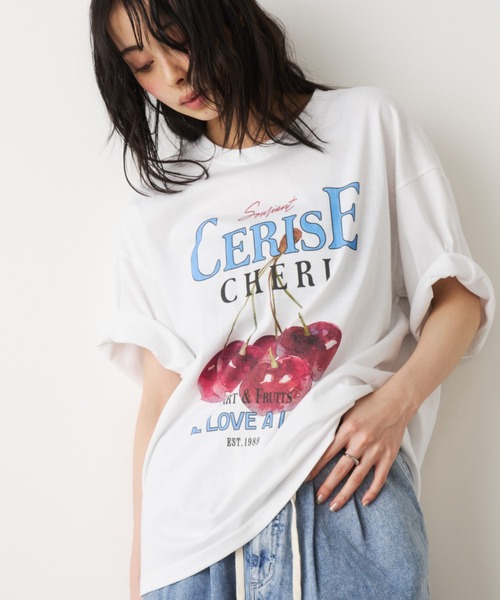 Unitage(ユニテージ)の「フルーツプリントBIG TEE(Tシャツ/カットソー・レディース・グレー系その他/グレー/ホワイト系その他/ホワイト・FREE)」の6枚目の写真