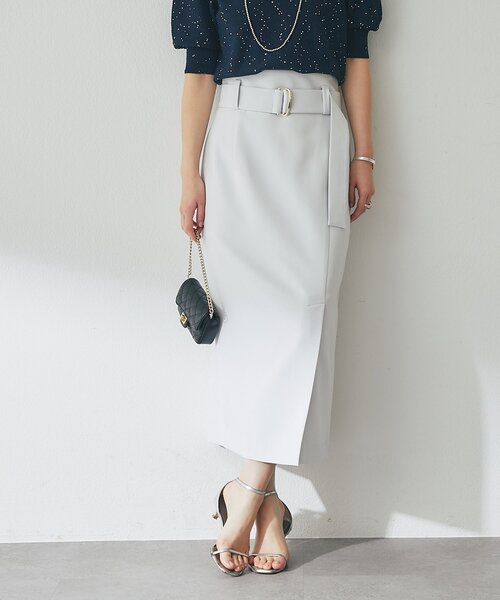 La boutique BonBon（ラブティックボンボン）の「【今すぐお届け！・オフィスで差がつく】ベルト付きナロースカート（スカート・レディース・オフホワイト/ライトグレー/ネイビー・38/34/36）」の14枚目の写真