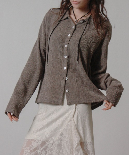 Social GIRL(ソーシャルガール)の「2026SS メランジ 楊柳 オープンカラーシャツ 長袖シャツ(シャツ/ブラウス・レディース・ライトグレー/ブラウン/アイボリー・M)」の3枚目の写真