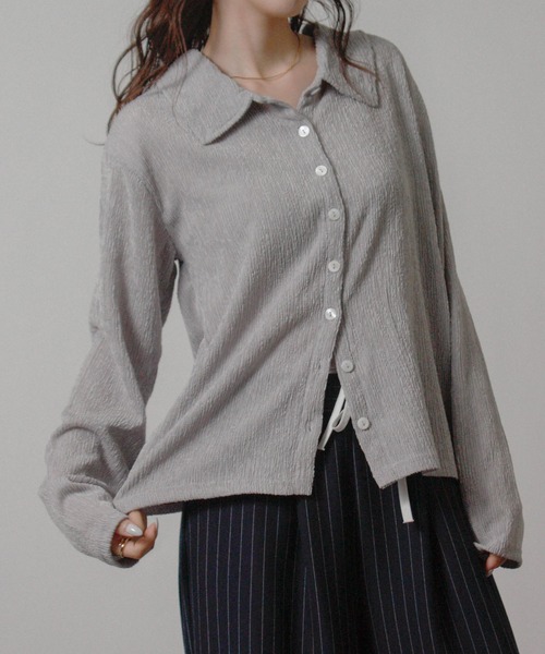 Social GIRL(ソーシャルガール)の「2026SS メランジ 楊柳 オープンカラーシャツ 長袖シャツ(シャツ/ブラウス・レディース・ライトグレー/ブラウン/アイボリー・M)」の2枚目の写真