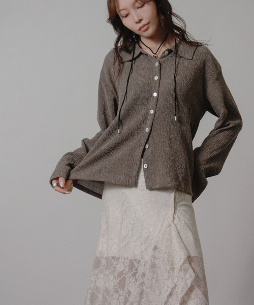 Social GIRL(ソーシャルガール)の「2026SS メランジ 楊柳 オープンカラーシャツ 長袖シャツ(シャツ/ブラウス・レディース・ライトグレー/ブラウン/アイボリー・M)」の7枚目の写真