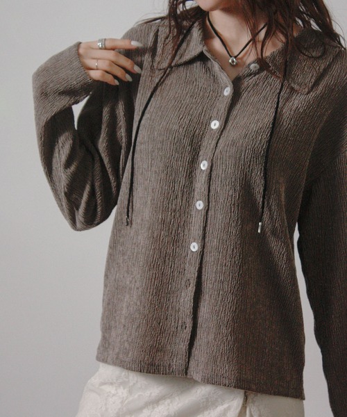 Social GIRL(ソーシャルガール)の「2026SS メランジ 楊柳 オープンカラーシャツ 長袖シャツ(シャツ/ブラウス・レディース・ライトグレー/ブラウン/アイボリー・M)」の10枚目の写真