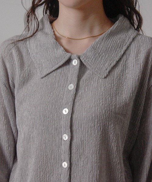 Social GIRL(ソーシャルガール)の「2026SS メランジ 楊柳 オープンカラーシャツ 長袖シャツ(シャツ/ブラウス・レディース・ライトグレー/ブラウン/アイボリー・M)」の13枚目の写真