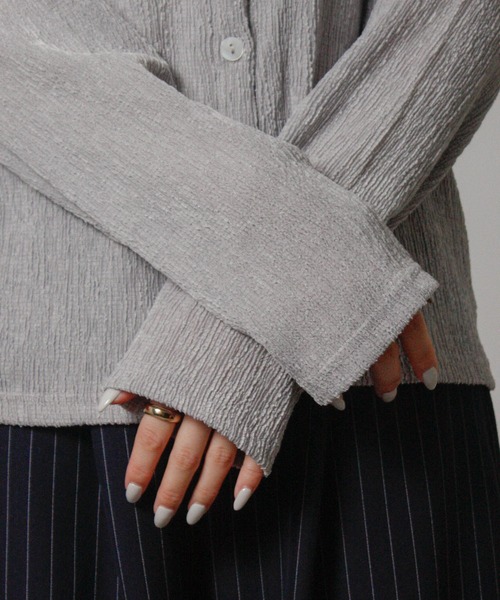 Social GIRL(ソーシャルガール)の「2026SS メランジ 楊柳 オープンカラーシャツ 長袖シャツ(シャツ/ブラウス・レディース・ライトグレー/ブラウン/アイボリー・M)」の15枚目の写真