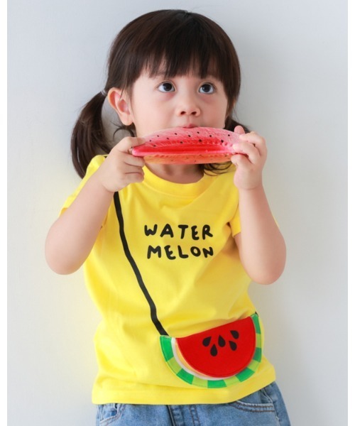 CHEEK ROOM（チークルーム）の「チークルーム すいかポシェット Tシャツ（Tシャツ/カットソー・キッズ・イエロー/ライトグリーン/オフホワイト・90cm/100cm/110cm/120cm/130cm/80ｃｍ）」の3枚目の写真