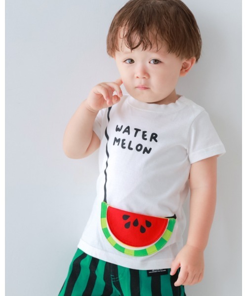 CHEEK ROOM（チークルーム）の「チークルーム すいかポシェット Tシャツ（Tシャツ/カットソー・キッズ・イエロー/ライトグリーン/オフホワイト・90cm/100cm/110cm/120cm/130cm/80ｃｍ）」の4枚目の写真