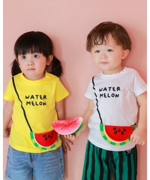 CHEEK ROOM（チークルーム）の「チークルーム すいかポシェット Tシャツ（Tシャツ/カットソー・キッズ・イエロー/ライトグリーン/オフホワイト・90cm/100cm/110cm/120cm/130cm/80ｃｍ）」の10枚目の写真