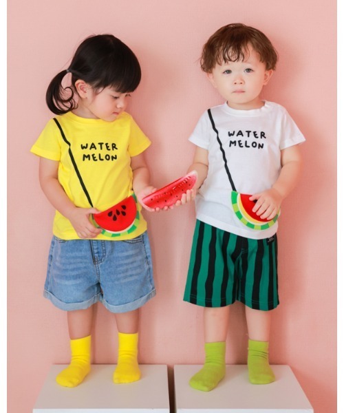 CHEEK ROOM（チークルーム）の「チークルーム すいかポシェット Tシャツ（Tシャツ/カットソー・キッズ・イエロー/ライトグリーン/オフホワイト・90cm/100cm/110cm/120cm/130cm/80ｃｍ）」の11枚目の写真