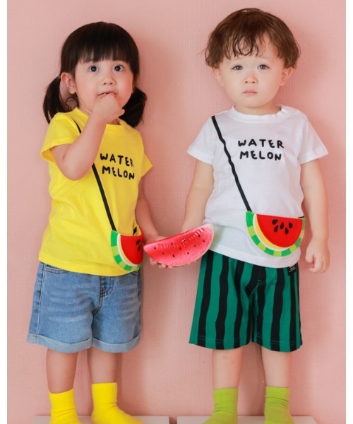 CHEEK ROOM（チークルーム）の「チークルーム すいかポシェット Tシャツ（Tシャツ/カットソー・キッズ・イエロー/ライトグリーン/オフホワイト・90cm/100cm/110cm/120cm/130cm/80ｃｍ）」の12枚目の写真