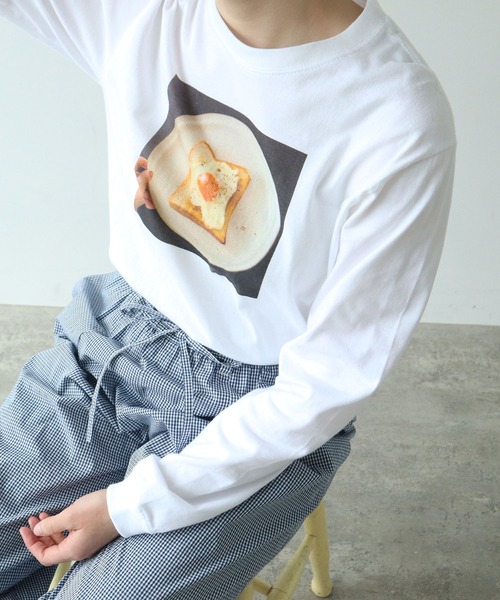 PAR ICI(パーリッシィ)の「【WEB限定】Fried Egg Toast Tシャツ(Tシャツ/カットソー・レディース・ホワイト/ピンク/杢グレー・FREE)」の2枚目の写真