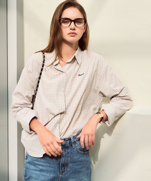 SLOWLOLLI（スローローリ）の「Square check shirt_2 Colors（シャツ/ブラウス・レディース・ブルー/アイボリー・FREE）」の4枚目の写真