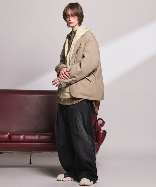 MAISON SPECIAL(メゾンスペシャル)の「《UNISEX》TW Worsted Relax-Over 2B Tailored Jacket/TWウーステッドリラックスオーバー2Bテーラードジャケット【MAISON SPECIAL/メゾンスペシャル】■セットアップ対応■(テーラードジャケット・メンズ・グレイッシュベージュ/ブラック/ベージュ/グレー・2/1/0)」の7枚目の写真