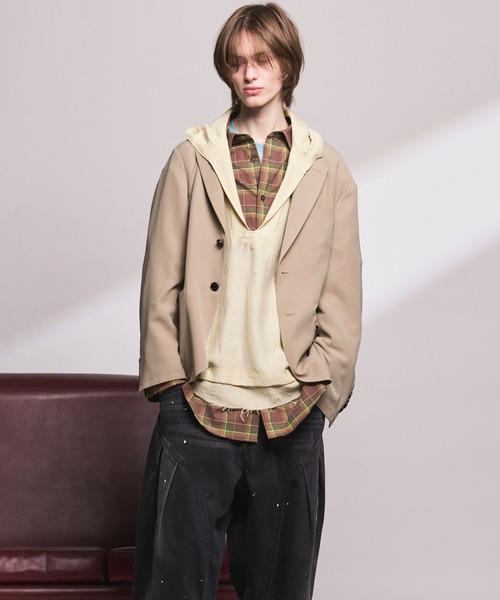 MAISON SPECIAL(メゾンスペシャル)の「《UNISEX》TW Worsted Relax-Over 2B Tailored Jacket/TWウーステッドリラックスオーバー2Bテーラードジャケット【MAISON SPECIAL/メゾンスペシャル】■セットアップ対応■(テーラードジャケット・メンズ・グレイッシュベージュ/ブラック/ベージュ/グレー・2/1/0)」の14枚目の写真