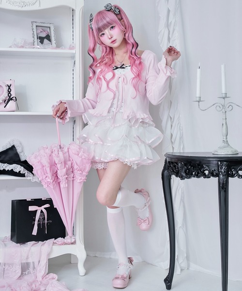 Magia Charm（マギアチャーム）の「リボンシアーカーディガン＆ドットキャミ　2点セット（カーディガン/ボレロ・レディース・ブラック/ピンク・F）」の3枚目の写真