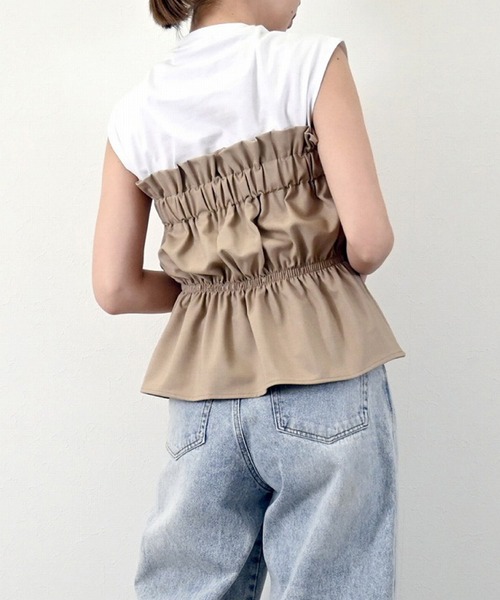 STYLEBLOCK（スタイルブロック）の「リネンタッチギャザーベアトップ（シャツ/ブラウス・レディース・グレー/ブラック/ベージュ/ネイビー・M）」の5枚目の写真