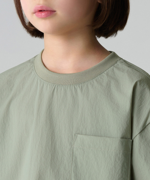 MUSINSA STANDARD KIDS（ムシンサスタンダードキッズ）の「クールタッチオーバーサイズポケットウーブンTシャツ[ライトカーキ]（Tシャツ/カットソー・レディース・その他・110/120/100/130/140/150/160）」の4枚目の写真