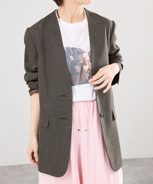 IENA(イエナ)の「《セットアップ対応》シャークツイードノーカラージャケット(ノーカラージャケット・レディース・ベージュ/ブラウン・36/38)」の13枚目の写真