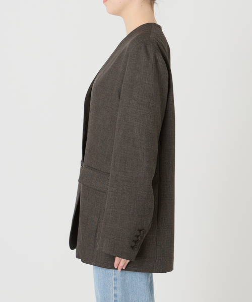 IENA(イエナ)の「《セットアップ対応》シャークツイードノーカラージャケット(ノーカラージャケット・レディース・ベージュ/ブラウン・36/38)」の8枚目の写真