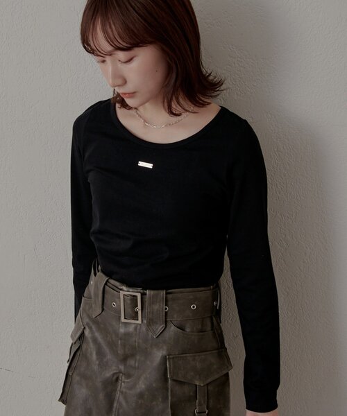 mline（エムライン）の「[mline]プレート ラウンドＴシャツ（Tシャツ/カットソー・レディース・オフホワイト/ブラック・FREE）」の2枚目の写真