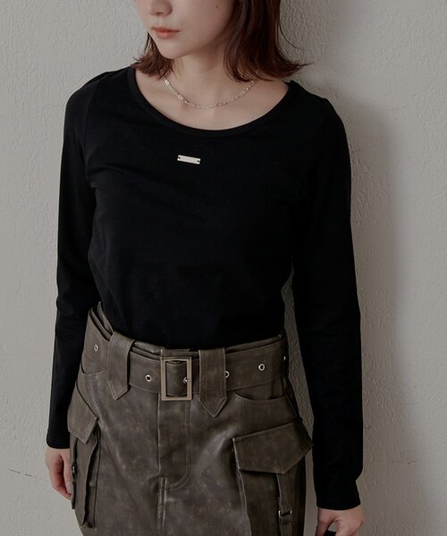 mline（エムライン）の「[mline]プレート ラウンドＴシャツ（Tシャツ/カットソー・レディース・オフホワイト/ブラック・FREE）」の8枚目の写真