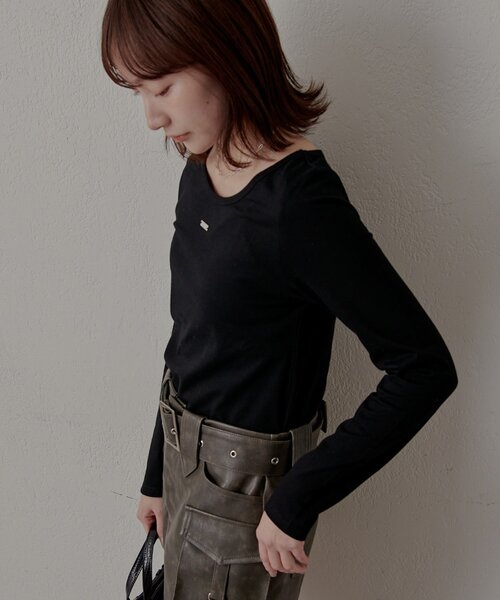 mline（エムライン）の「[mline]プレート ラウンドＴシャツ（Tシャツ/カットソー・レディース・オフホワイト/ブラック・FREE）」の9枚目の写真