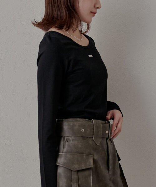 mline（エムライン）の「[mline]プレート ラウンドＴシャツ（Tシャツ/カットソー・レディース・オフホワイト/ブラック・FREE）」の10枚目の写真