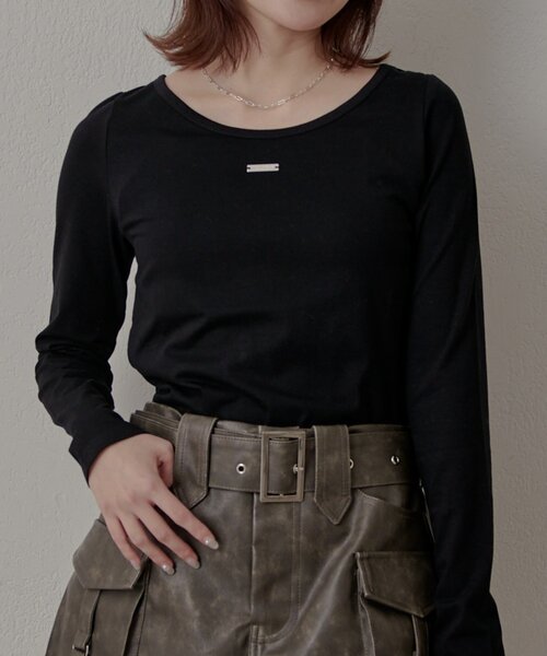 mline（エムライン）の「[mline]プレート ラウンドＴシャツ（Tシャツ/カットソー・レディース・オフホワイト/ブラック・FREE）」の11枚目の写真