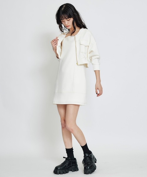 REDYAZEL（レディアゼル）の「【セットアップ可能】バイカラーステッチカットブルゾン（ブルゾン・レディース・キナリ/ミント/ネイビー・FREE）」の12枚目の写真