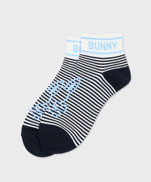Psycho Bunny（サイコバニー）の「[GOLF]ボーダーシルエットバニー ボーダー柄ソックス（ソックス/靴下・メンズ・ライトグレー/ネイビー/ブルー・25-27）」の3枚目の写真