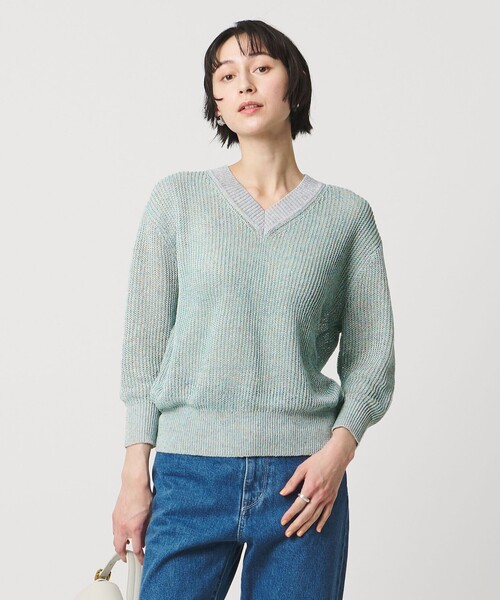 UNITED ARROWS(ユナイテッドアローズ)の「カラーヤーン Vネック ニット ‐ウォッシャブル‐(ニット/セーター・レディース・ダークグレー/ライトグレー/ターコイズブルー系・FREE)」の3枚目の写真
