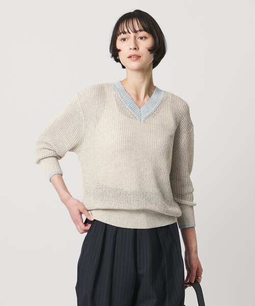 UNITED ARROWS(ユナイテッドアローズ)の「カラーヤーン Vネック ニット ‐ウォッシャブル‐(ニット/セーター・レディース・ダークグレー/ライトグレー/ターコイズブルー系・FREE)」の2枚目の写真