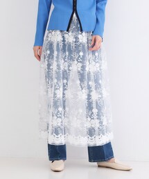 シアーレース刺繍レイヤードスカート【洗濯機OK】