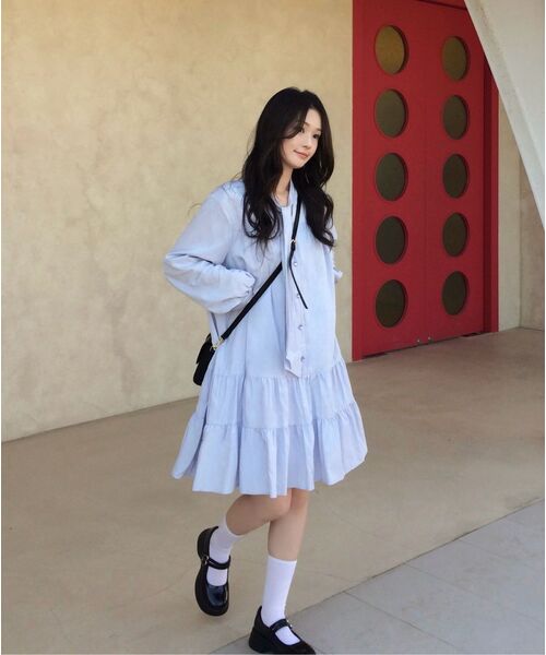ZEROSTREET（ゼロストリート）の「[2カラー] タイシャーリングワンピース（シャツ/ブラウス・レディース・ラベンダー/Cream・SMALL/MEDIUM）」の8枚目の写真