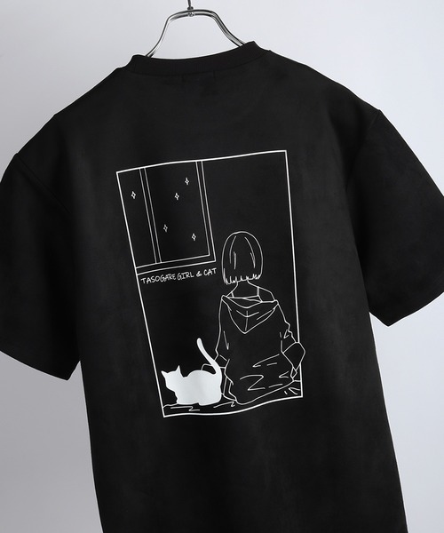TASOGARE GIRL & CAT / 黄昏ガール バックプリント 猫 グラフィックT