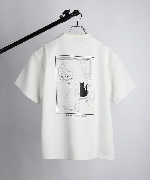 WESTSEA(ウエストシー)の「TASOGARE GIRL & CAT / 黄昏ガール バックプリント 猫 グラフィックTシャツ / ワンポイント刺繍 フェイクスエード 半袖Tシャツ(Tシャツ/カットソー・メンズ・ブラック/ホワイト系その他/ライトグレー/オフホワイト/グレー/ブラック系その他・L/M)」の17枚目の写真