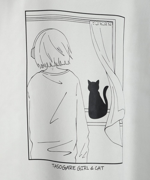 WESTSEA(ウエストシー)の「TASOGARE GIRL & CAT / 黄昏ガール バックプリント 猫 グラフィックTシャツ / ワンポイント刺繍 フェイクスエード 半袖Tシャツ(Tシャツ/カットソー・メンズ・ブラック/ホワイト系その他/ライトグレー/オフホワイト/グレー/ブラック系その他・L/M)」の19枚目の写真