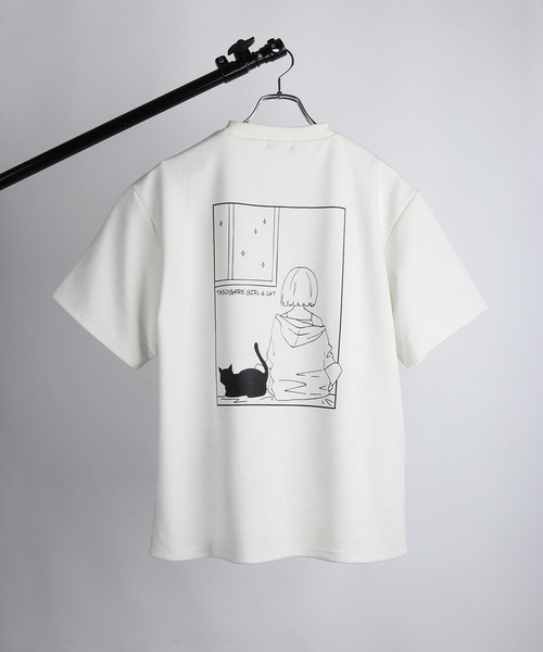 WESTSEA(ウエストシー)の「TASOGARE GIRL & CAT / 黄昏ガール バックプリント 猫 グラフィックTシャツ / ワンポイント刺繍 フェイクスエード 半袖Tシャツ(Tシャツ/カットソー・メンズ・ブラック/ホワイト系その他/ライトグレー/オフホワイト/グレー/ブラック系その他・L/M)」の21枚目の写真