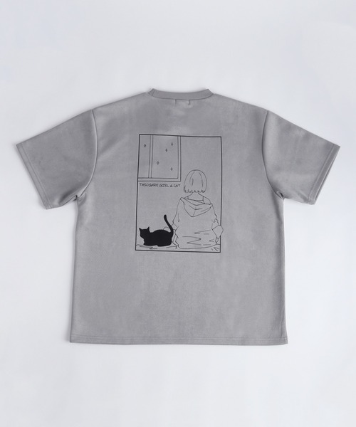 WESTSEA(ウエストシー)の「TASOGARE GIRL & CAT / 黄昏ガール バックプリント 猫 グラフィックTシャツ / ワンポイント刺繍 フェイクスエード 半袖Tシャツ(Tシャツ/カットソー・メンズ・ブラック/ホワイト系その他/ライトグレー/オフホワイト/グレー/ブラック系その他・L/M)」の13枚目の写真