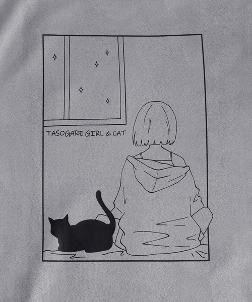 WESTSEA(ウエストシー)の「TASOGARE GIRL & CAT / 黄昏ガール バックプリント 猫 グラフィックTシャツ / ワンポイント刺繍 フェイクスエード 半袖Tシャツ(Tシャツ/カットソー・メンズ・ブラック/ホワイト系その他/ライトグレー/オフホワイト/グレー/ブラック系その他・L/M)」の15枚目の写真