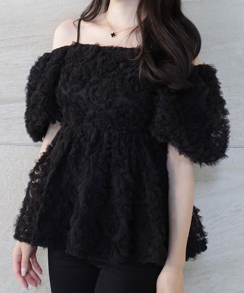 junoah(ジュノア)の「2wayペプラムチュールトップス(シャツ/ブラウス・レディース・アイボリー/ブラック・LARGE/MEDIUM/SMALL)」の2枚目の写真