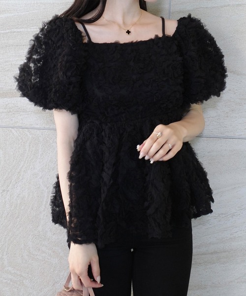 junoah(ジュノア)の「2wayペプラムチュールトップス(シャツ/ブラウス・レディース・アイボリー/ブラック・LARGE/MEDIUM/SMALL)」の8枚目の写真