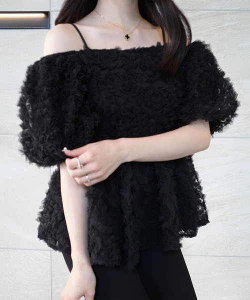 junoah(ジュノア)の「2wayペプラムチュールトップス(シャツ/ブラウス・レディース・アイボリー/ブラック・LARGE/MEDIUM/SMALL)」の9枚目の写真
