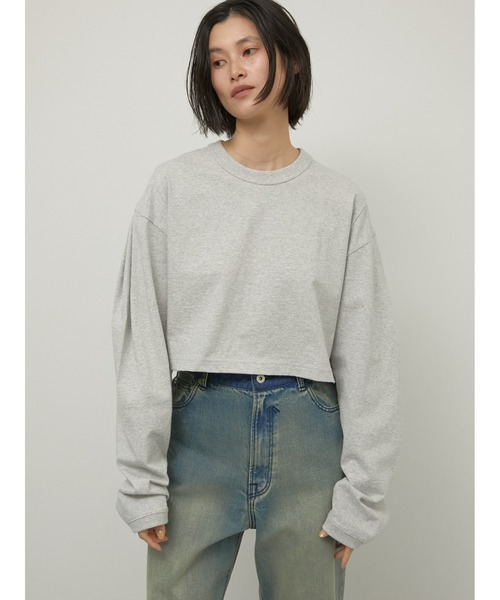 LA PEAU DE GEM（ラポドゥジェム）の「【LA PEAU DE GEM】sleeve tuck cropped long tee/スリーブタッククロップドロングTシャツ（Tシャツ/カットソー・レディース・ブラック/ホワイト/グレー・FREE）」の10枚目の写真