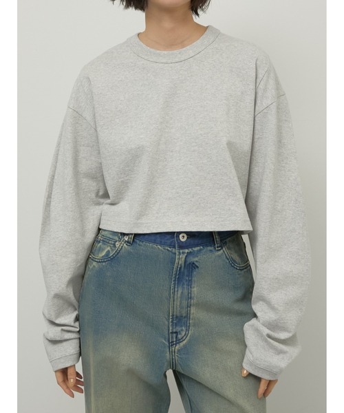 LA PEAU DE GEM（ラポドゥジェム）の「【LA PEAU DE GEM】sleeve tuck cropped long tee/スリーブタッククロップドロングTシャツ（Tシャツ/カットソー・レディース・ブラック/ホワイト/グレー・FREE）」の11枚目の写真